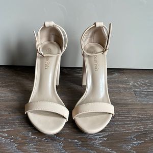 Strappy Nude Chunky Heels  - Size 5